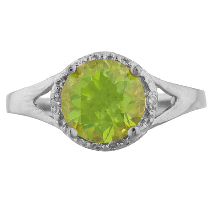 14Kt Gold 2 Ct Peridot & Diamond Halo Design Round Ring