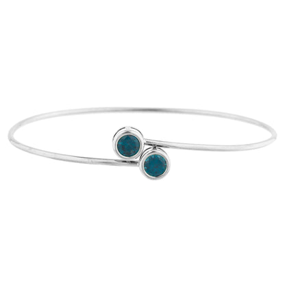 2 Ct London Blue Topaz Round Bezel Bangle Bracelet .925 Sterling Silver