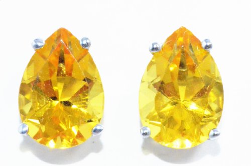 4 Ct Citrine Pear Stud Earrings .925 Sterling Silver