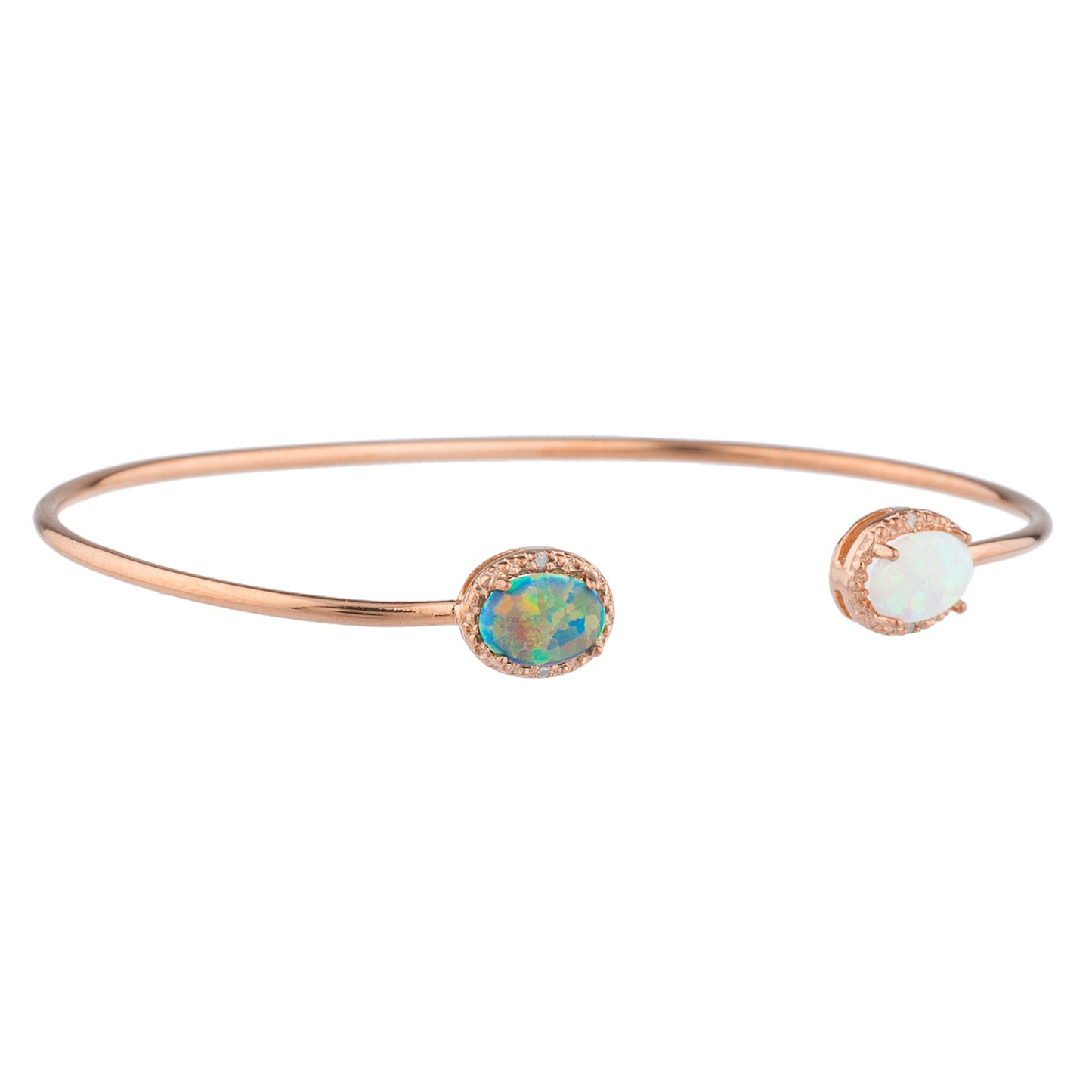 Black & White Opal Diamond Bangle Oval Bracelet 14Kt Rose Gold Plated Over .925 Sterling Silver