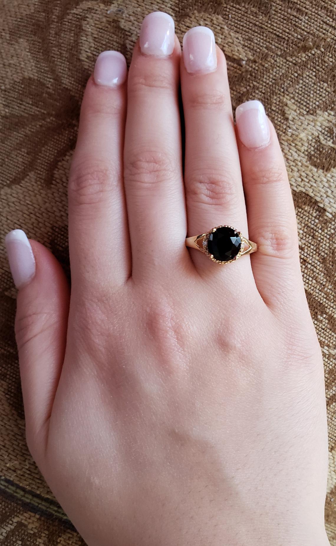 14Kt Gold 2 Ct Genuine Black Onyx & Diamond Halo Design Round Ring