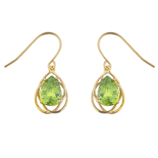 14Kt Yellow Gold Plated Peridot Pear Teardrop Design Dangle Earrings