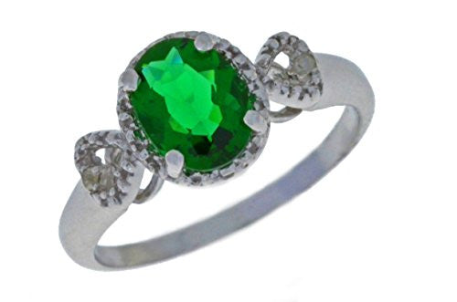 2 Ct Emerald & Diamond Oval Heart Ring .925 Sterling Silver Rhodium Finish