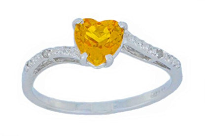 1 Ct Citrine & Diamond Heart Ring .925 Sterling Silver Rhodium Finish