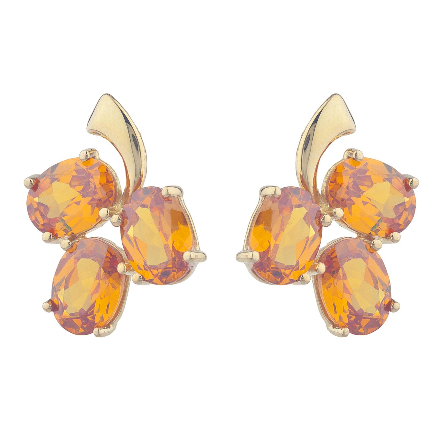 14Kt Yellow Gold Plated Orange Citrine Oval Design Stud Earrings