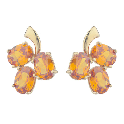 14Kt Yellow Gold Plated Orange Citrine Oval Design Stud Earrings