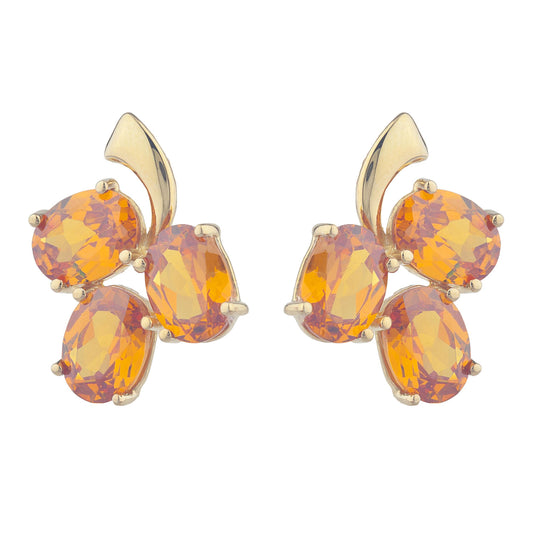 14Kt Yellow Gold Plated Orange Citrine Oval Design Stud Earrings