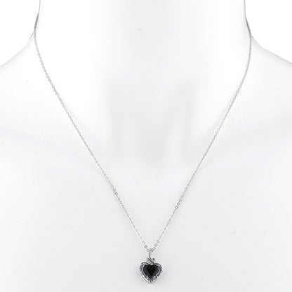 14Kt Gold Genuine Black Onyx Heart Design Pendant Necklace