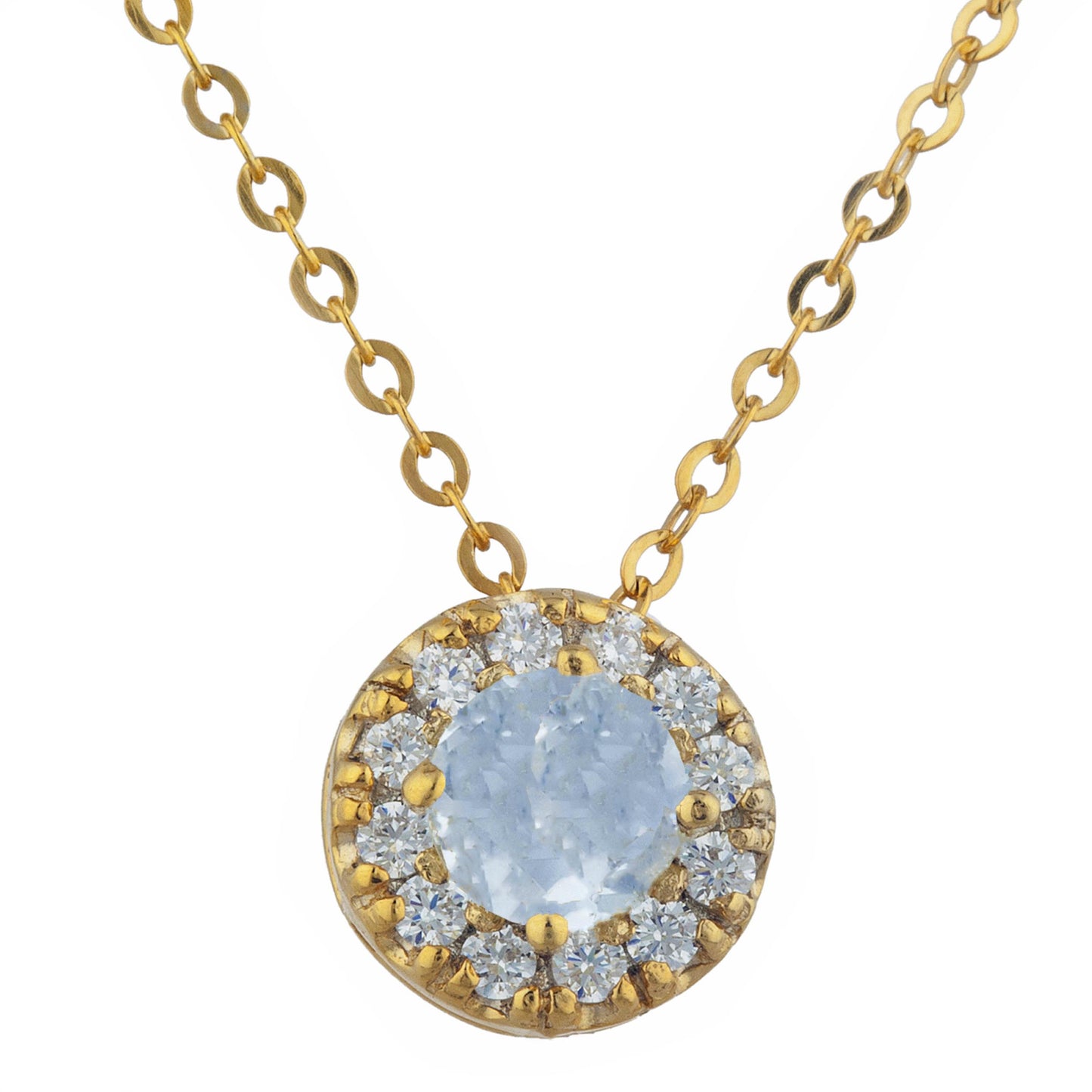 14Kt Gold 0.50 Ct Aquamarine Halo Design Pendant Necklace