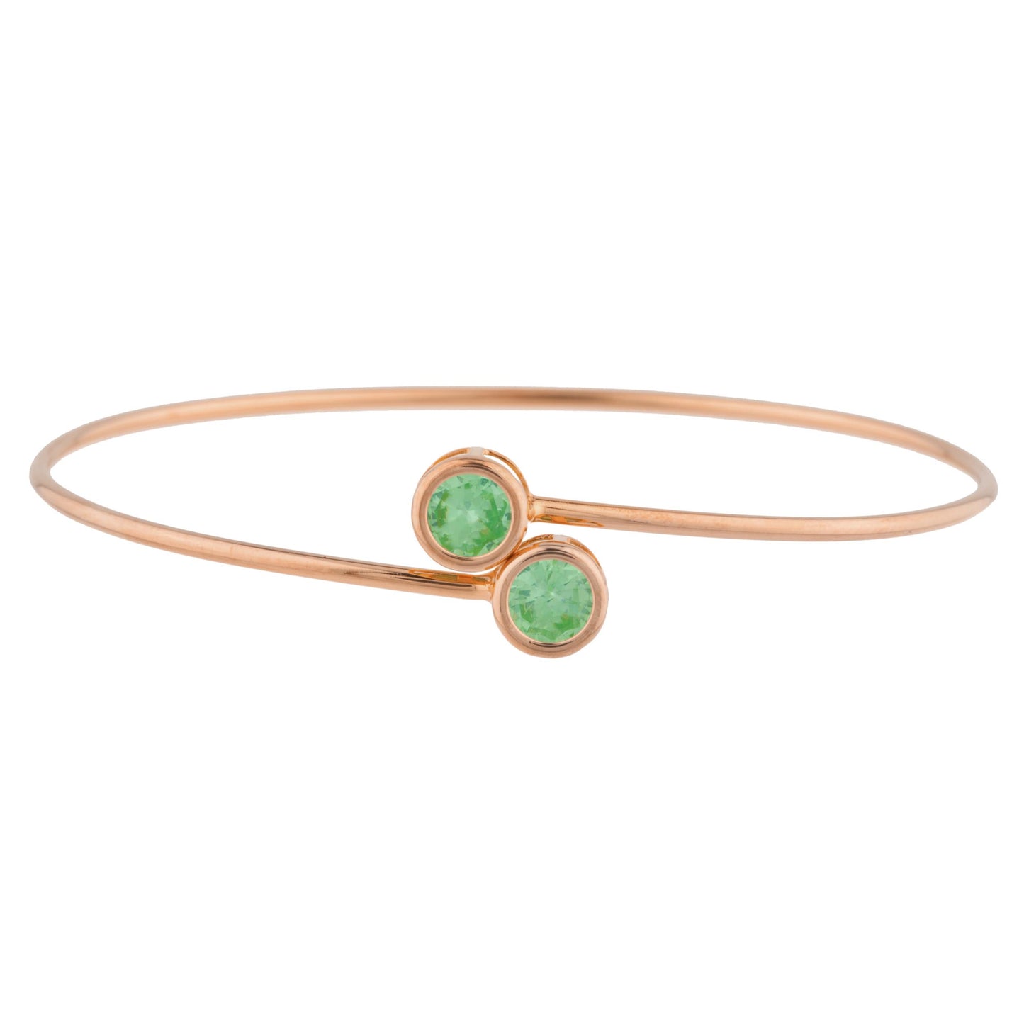 14Kt Rose Gold Plated Green Sapphire Round Bezel Bangle Bracelet