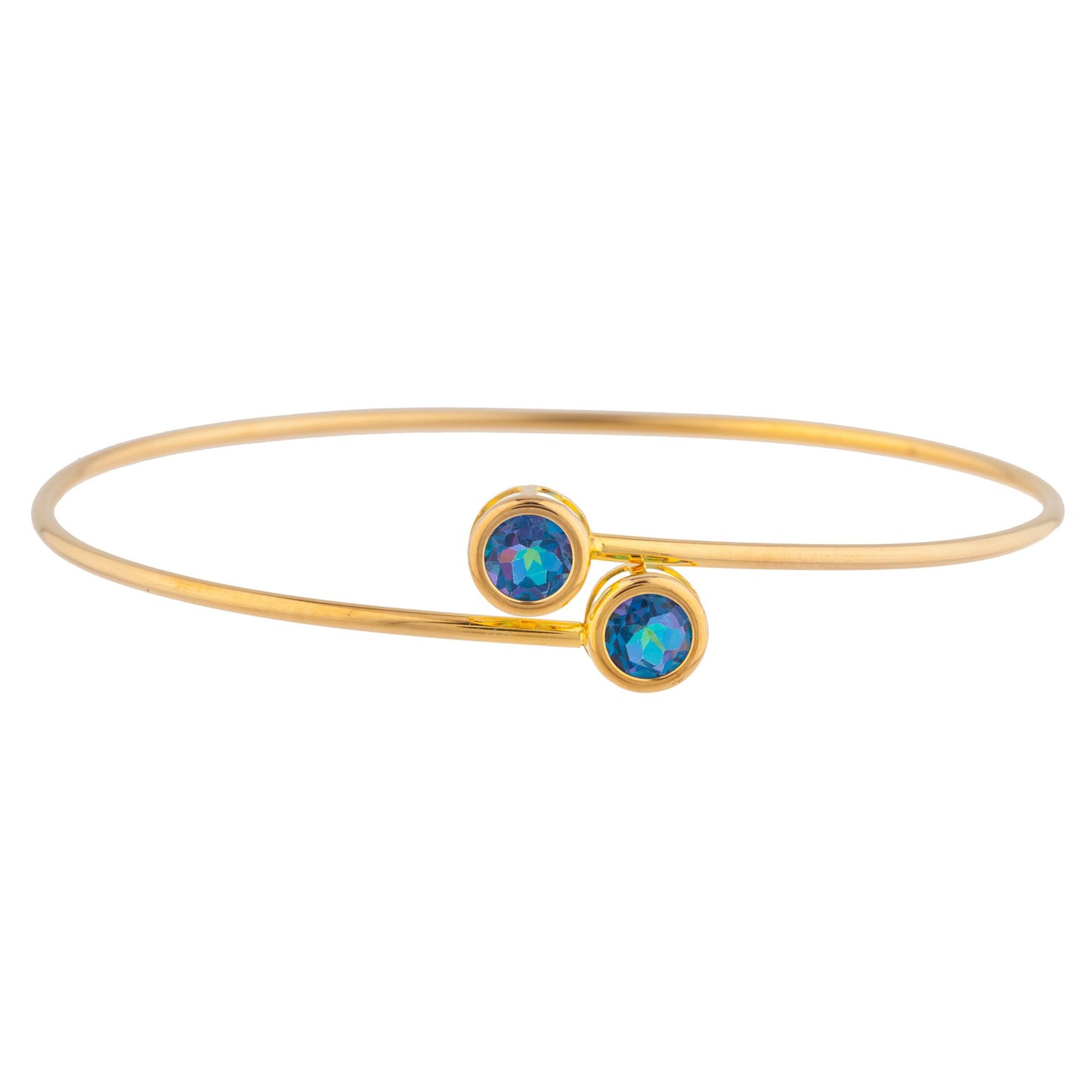 14Kt Gold Natural Blue Mystic Topaz Round Bezel Bangle Bracelet