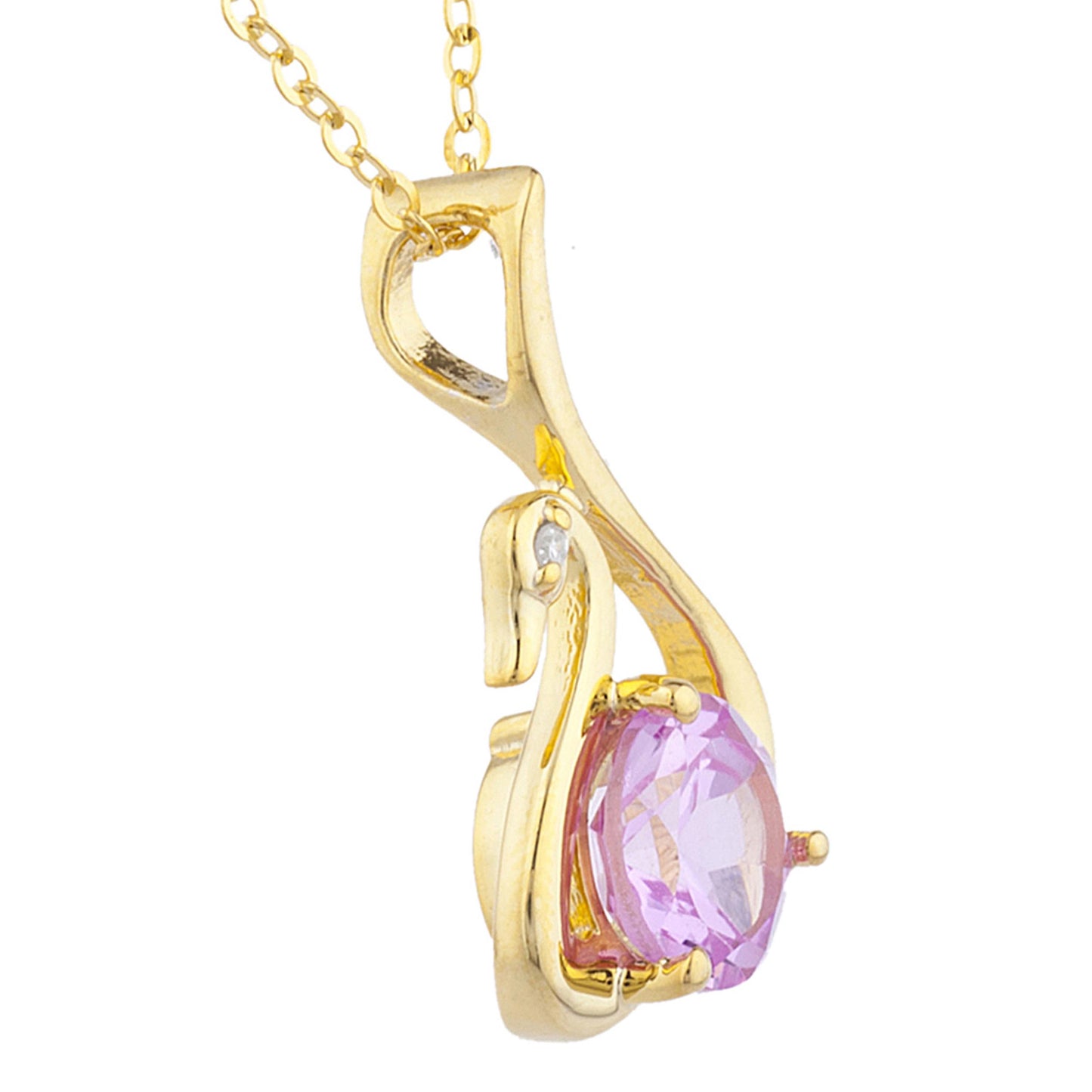 14Kt Yellow Gold Plated Pink Sapphire & Diamond Swan Pendant