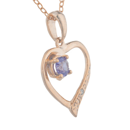 14Kt Rose Gold Plated Alexandrite & Diamond Heart Pendant