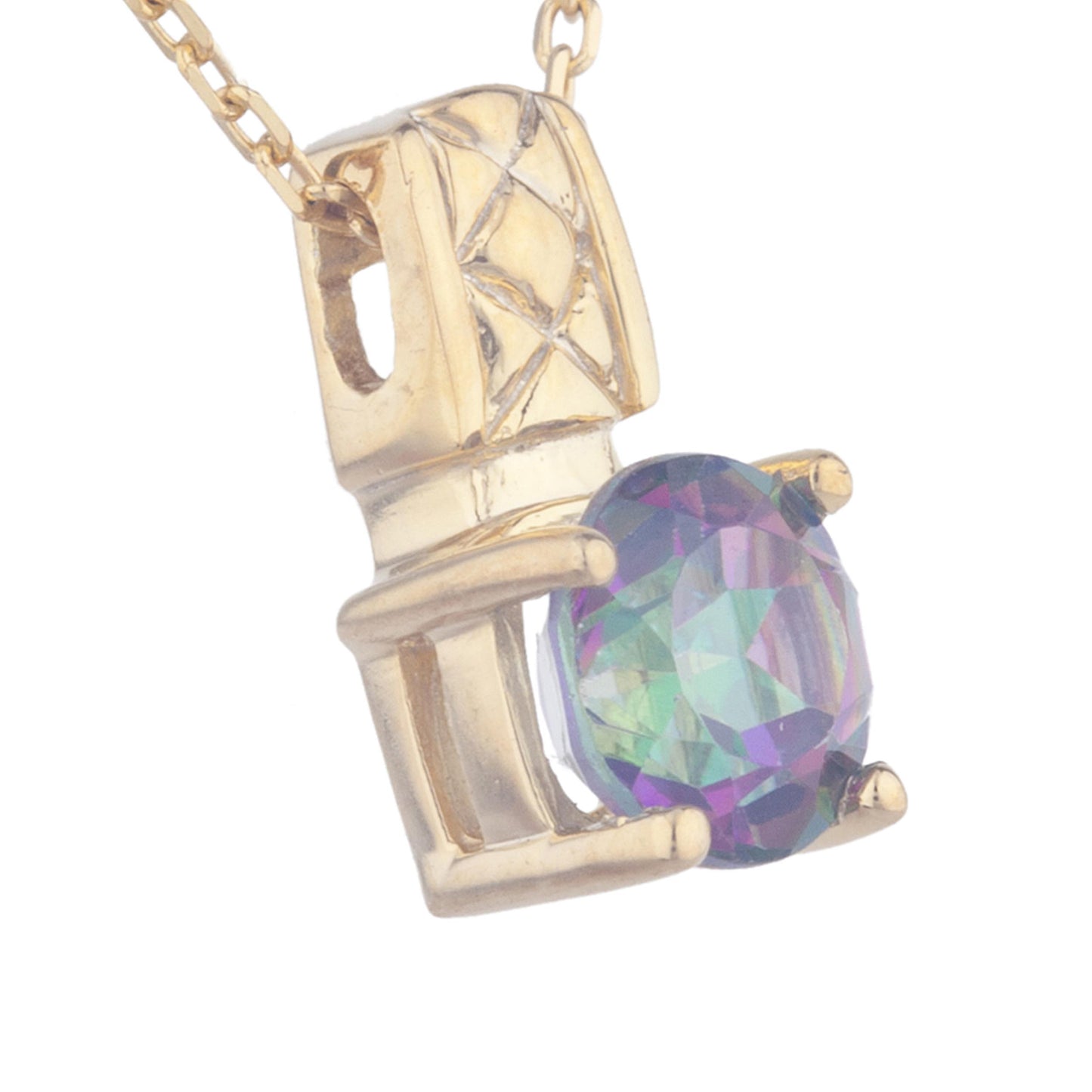 14Kt Yellow Gold Plated Natural Mystic Topaz Round Design Pendant