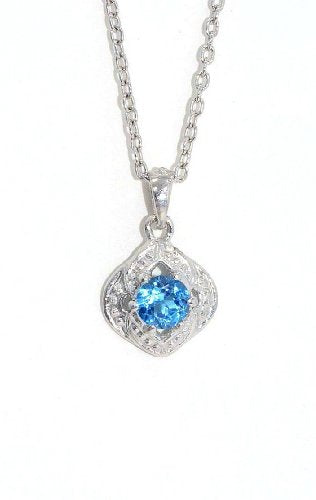 4mm London Blue Topaz Pendant .925 Sterling Silver Rhodium Finish