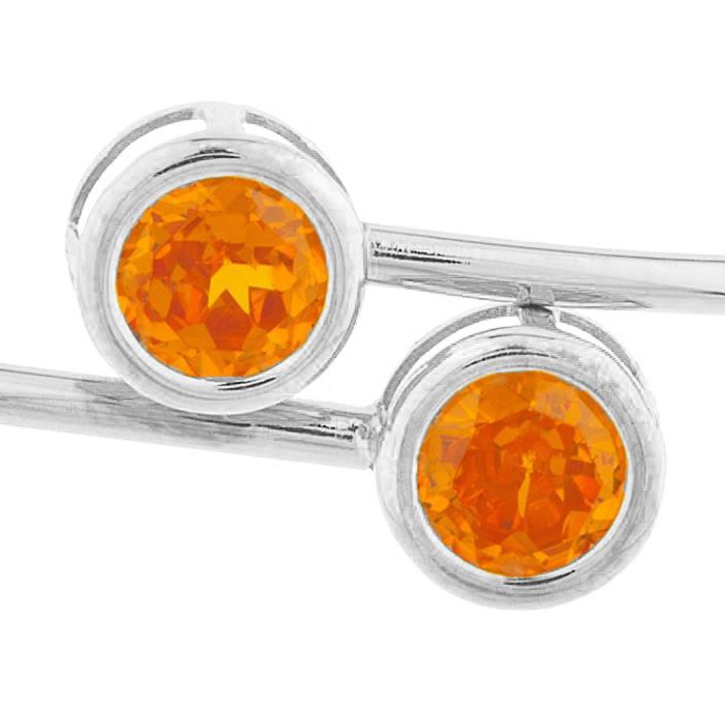 2 Ct Orange Citrine Round Bezel Bangle Bracelet .925 Sterling Silver