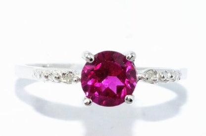 1 Ct Created Ruby & Diamond Round Ring .925 Sterling Silver Rhodium Finish