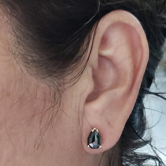 14Kt Gold 2.40 Ct Rose Cut Black Diamond Teardrop Stud Earrings