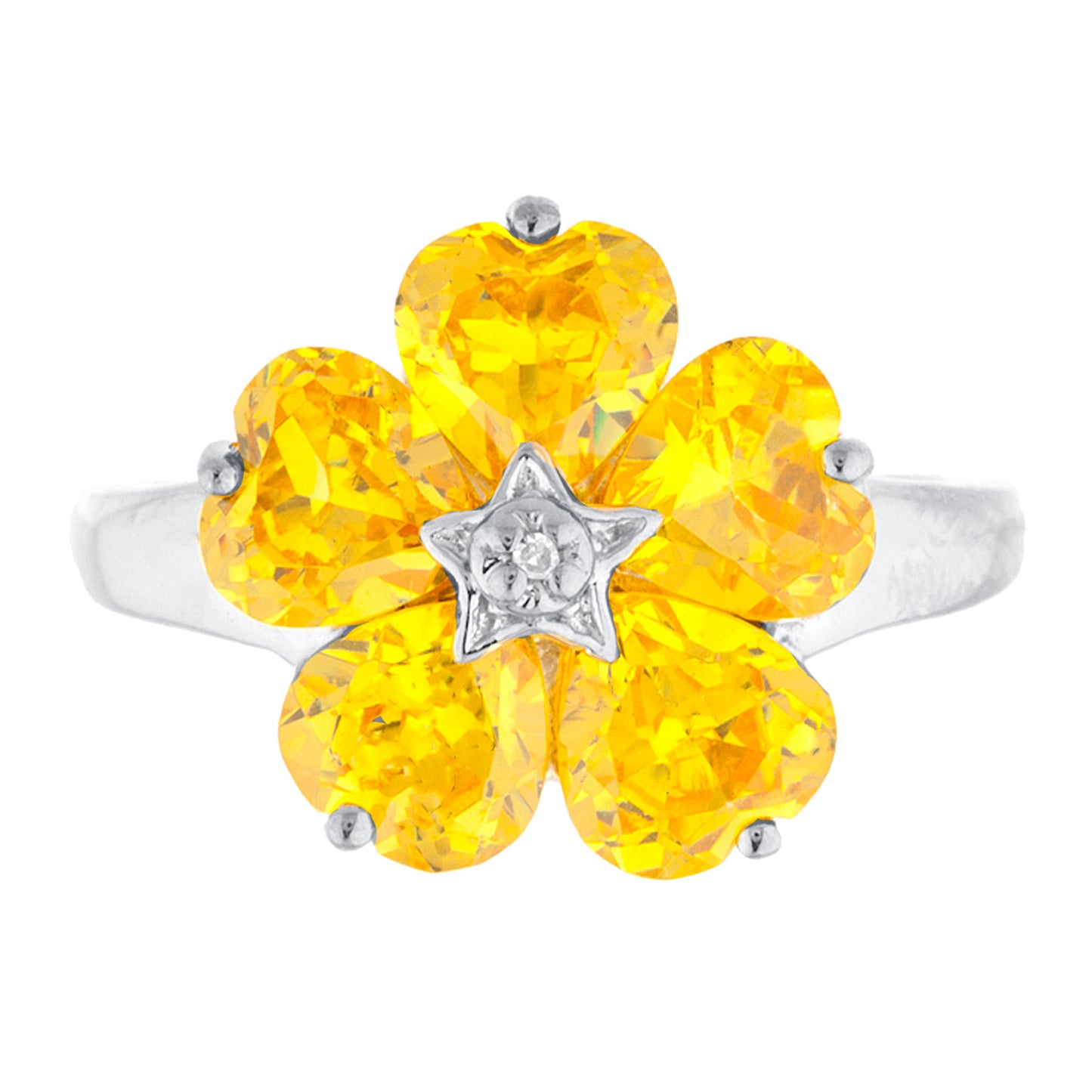 14Kt Gold Yellow Citrine & Diamond Heart Flower Design Ring