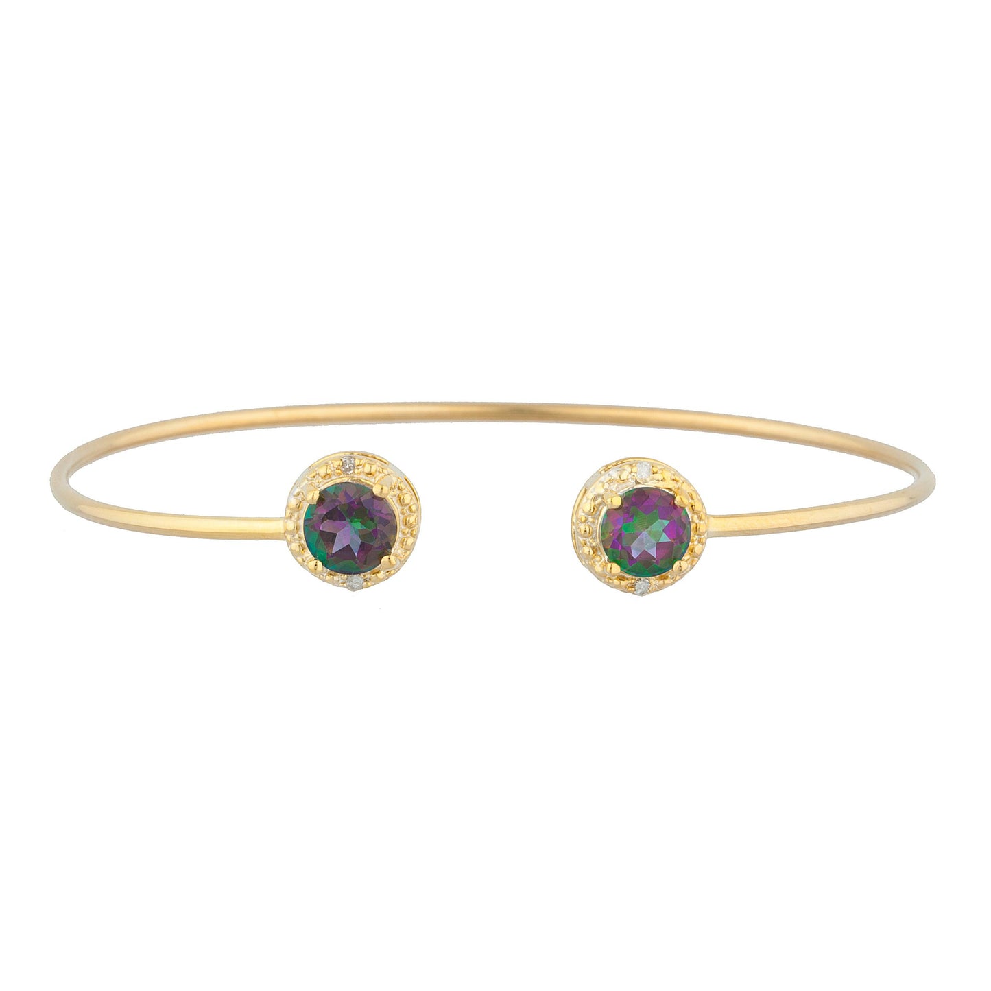 14Kt Yellow Gold Plated Natural Mystic Topaz & Diamond Round Bangle Bracelet