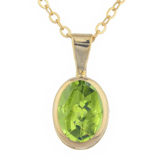 14Kt Gold Peridot Oval Bezel Pendant Necklace