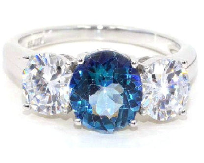 4 Ct Blue Mystic Topaz & Zirconia Round Ring .925 Sterling Silver Rhodium Finish