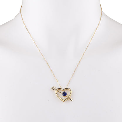 14Kt Yellow Gold Plated Blue Sapphire Heart Bow & Arrow Pendant