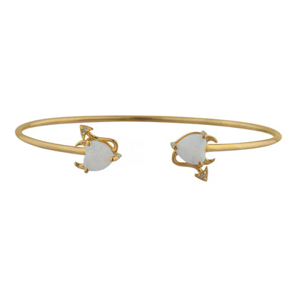 14Kt Gold Genuine Opal & Diamond Devil Heart Bangle Bracelet