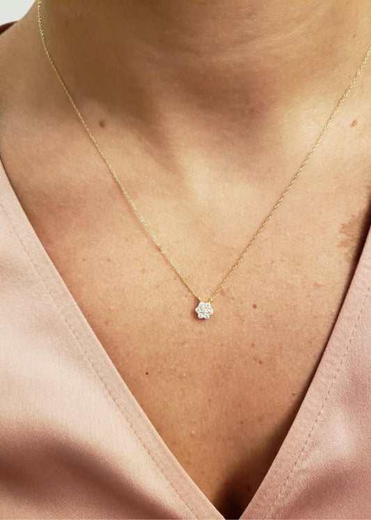 14Kt Gold 0.21 Ct Genuine Natural Diamond Cluster Pendant Necklace