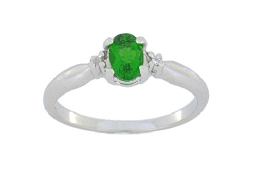 0.50 Ct Created Emerald & Diamond Oval Ring .925 Sterling Silver Rhodium Finish