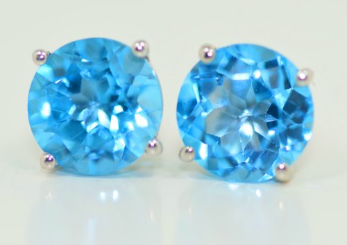 2 Carat Blue Topaz Stud Earrings .925 Sterling Silver