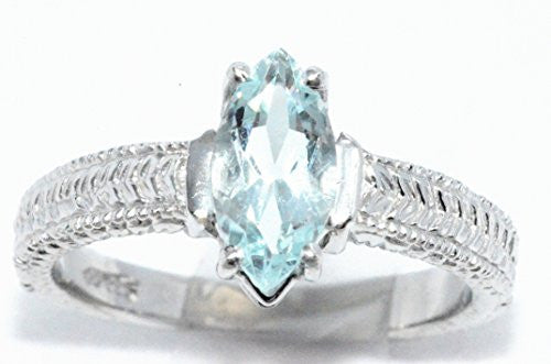 1 Ct Aquamarine Marquise Ring .925 Sterling Silver Rhodium Finish