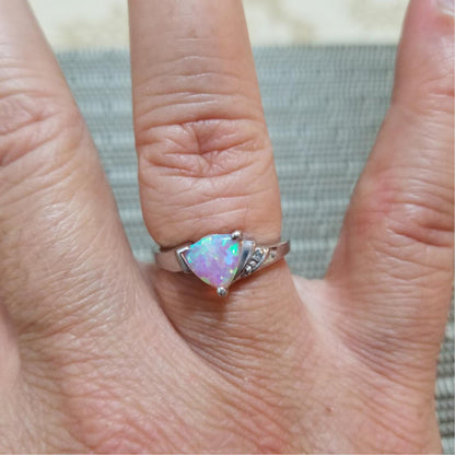 14Kt Gold Pink Opal & Diamond Trillion Ring