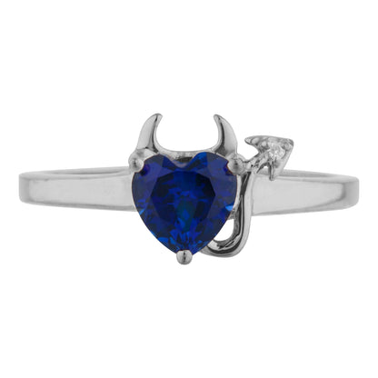 Blue Sapphire & Diamond Devil Heart Ring 14Kt Yellow Gold Rose Gold Silver