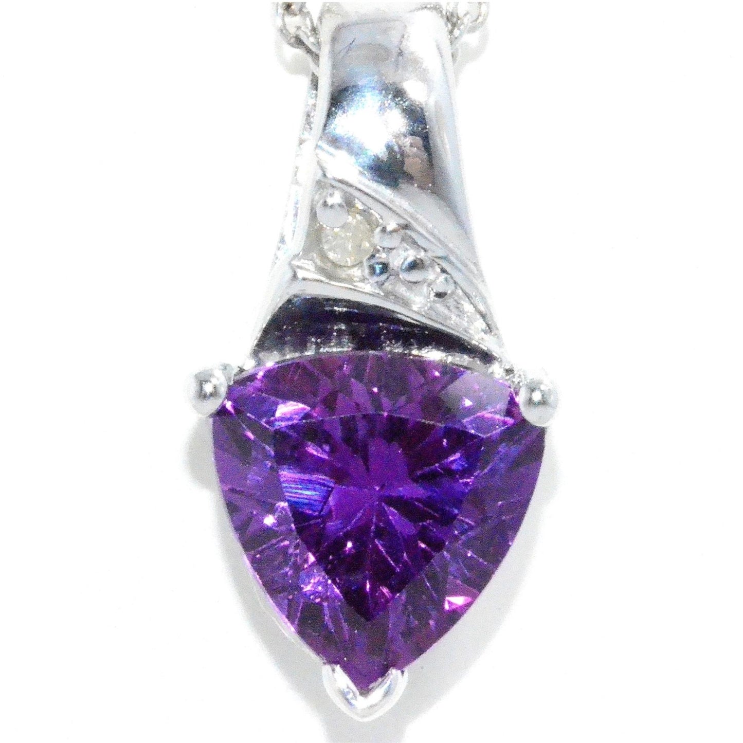 14Kt Gold 1.5 Ct Alexandrite & Diamond Trillion Pendant Necklace