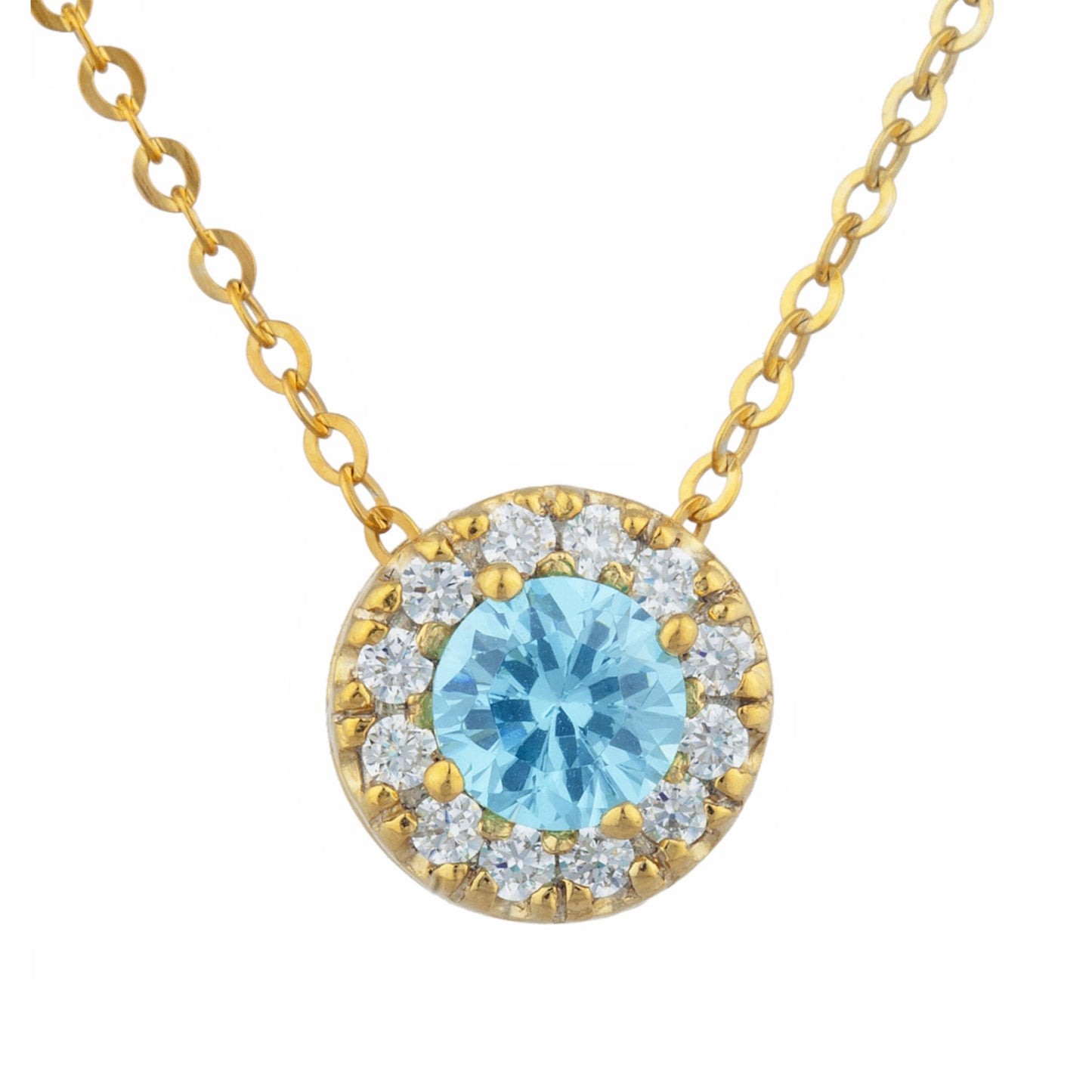 14Kt Gold 0.50 Ct Swiss Blue Topaz Halo Design Pendant Necklace