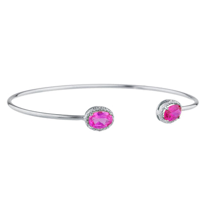 14Kt Gold Created Ruby & Pink Sapphire Diamond Oval Bangle Bracelet