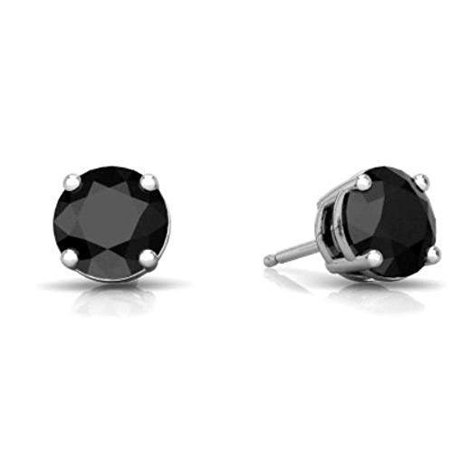 4mm Genuine Black Onyx Round Stud Earrings .925 Sterling Silver