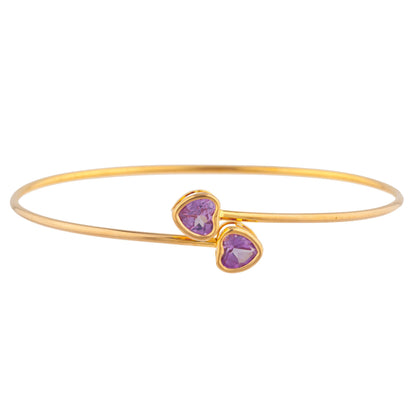 14Kt Yellow Gold Plated Alexandrite Heart Bezel Bangle Bracelet