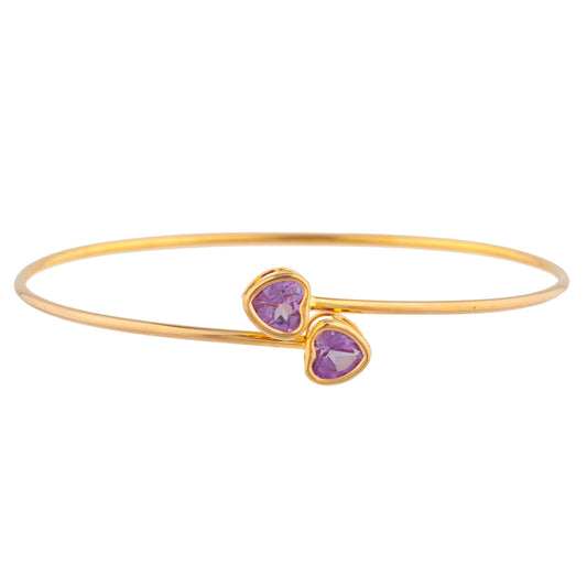 14Kt Yellow Gold Plated Alexandrite Heart Bezel Bangle Bracelet