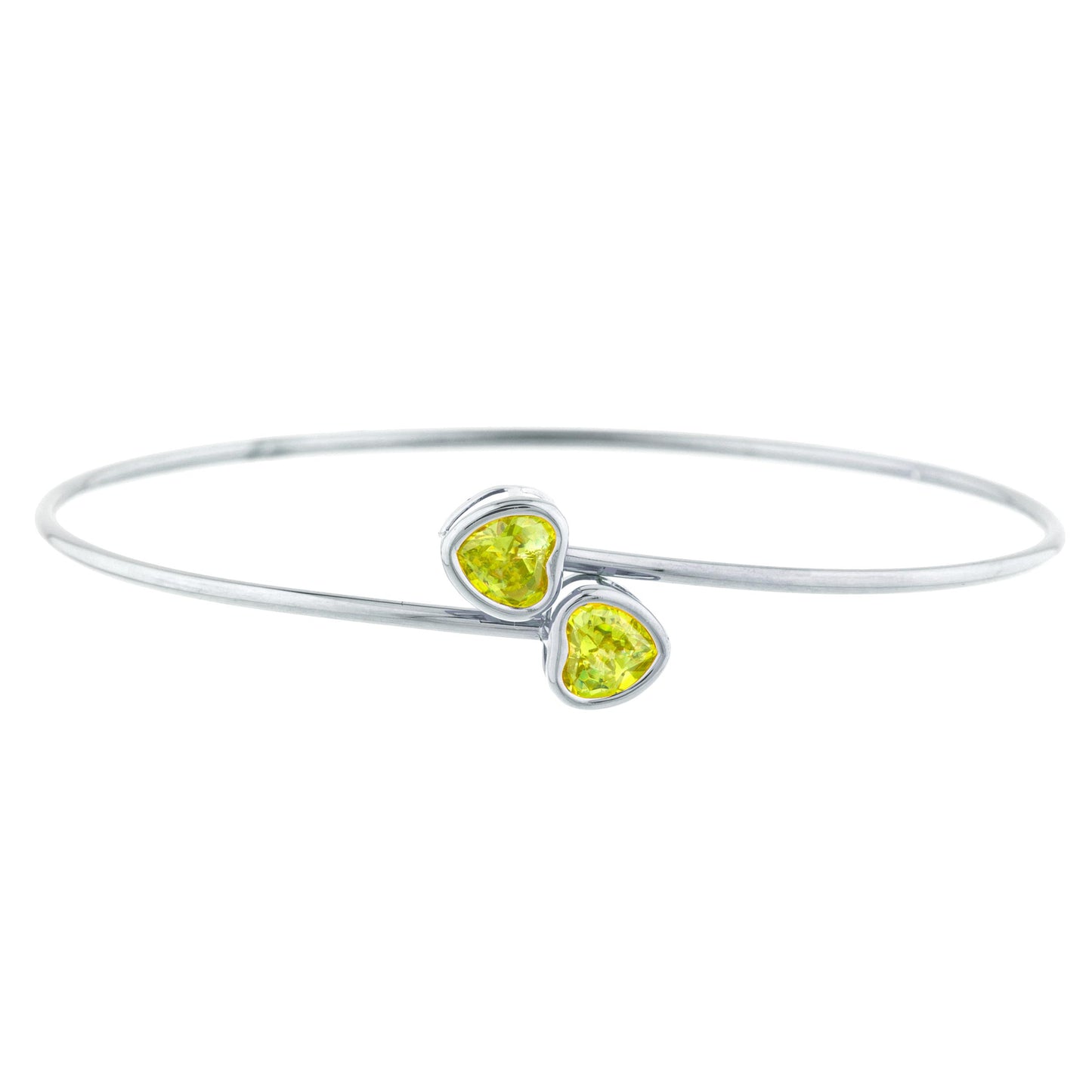 2 Ct Peridot Heart Bezel Bangle Bracelet .925 Sterling Silver