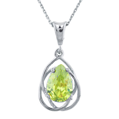 2 Ct Peridot Pear Teardrop Design Pendant .925 Sterling Silver