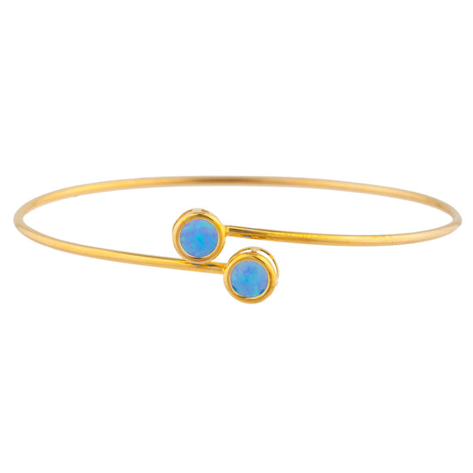 14Kt Yellow Gold Plated Blue Opal Round Bezel Bangle Bracelet