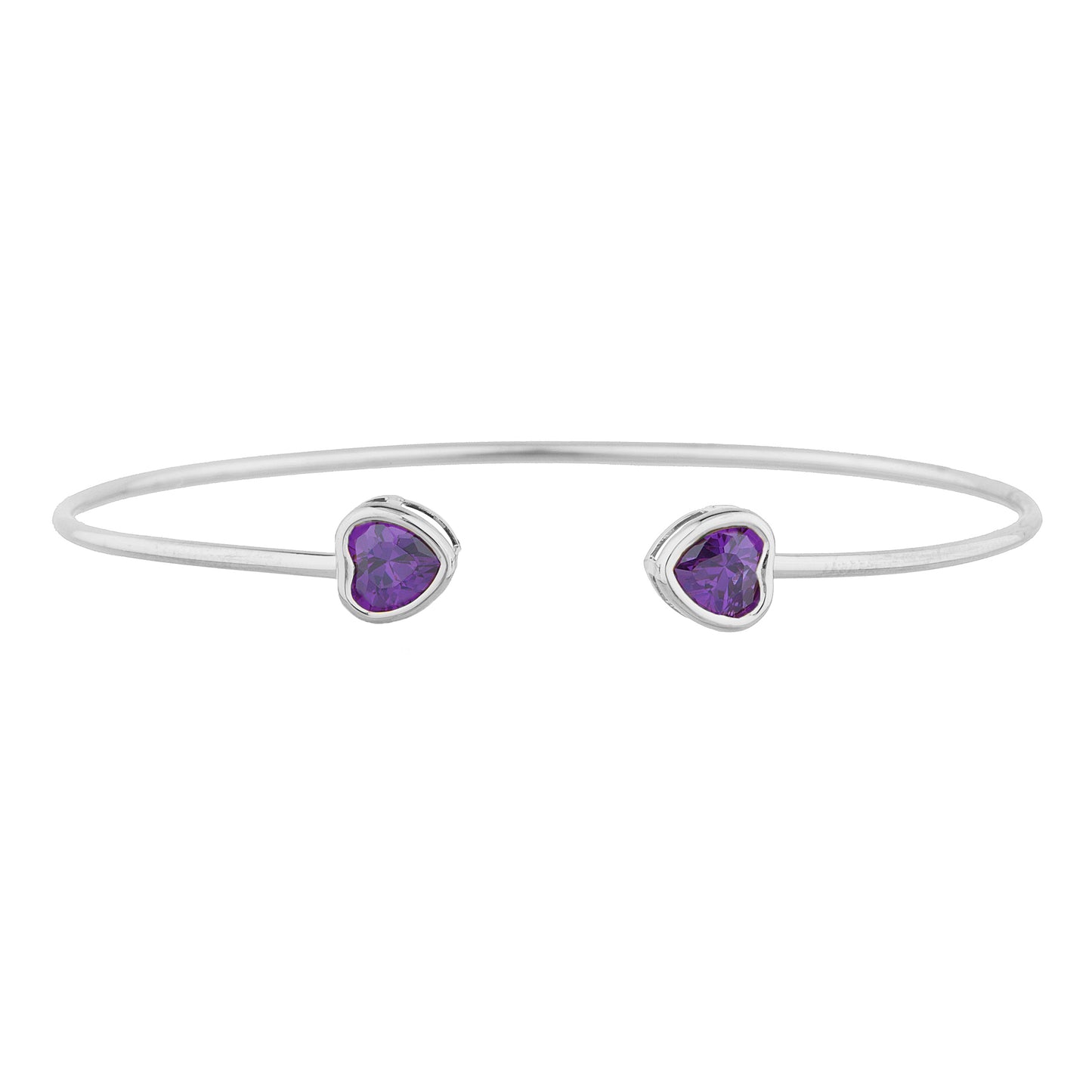 2 Ct Amethyst Heart Bezel Bangle Bracelet .925 Sterling Silver