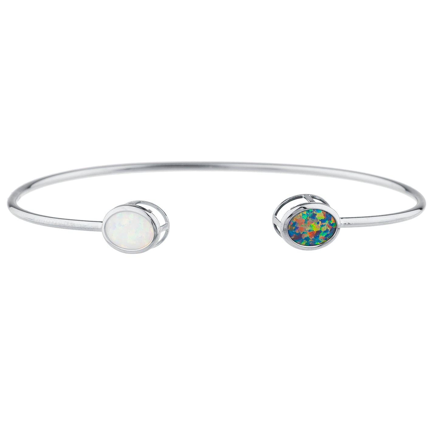 14Kt Gold Black & White Opal Oval Bezel Bangle Bracelet