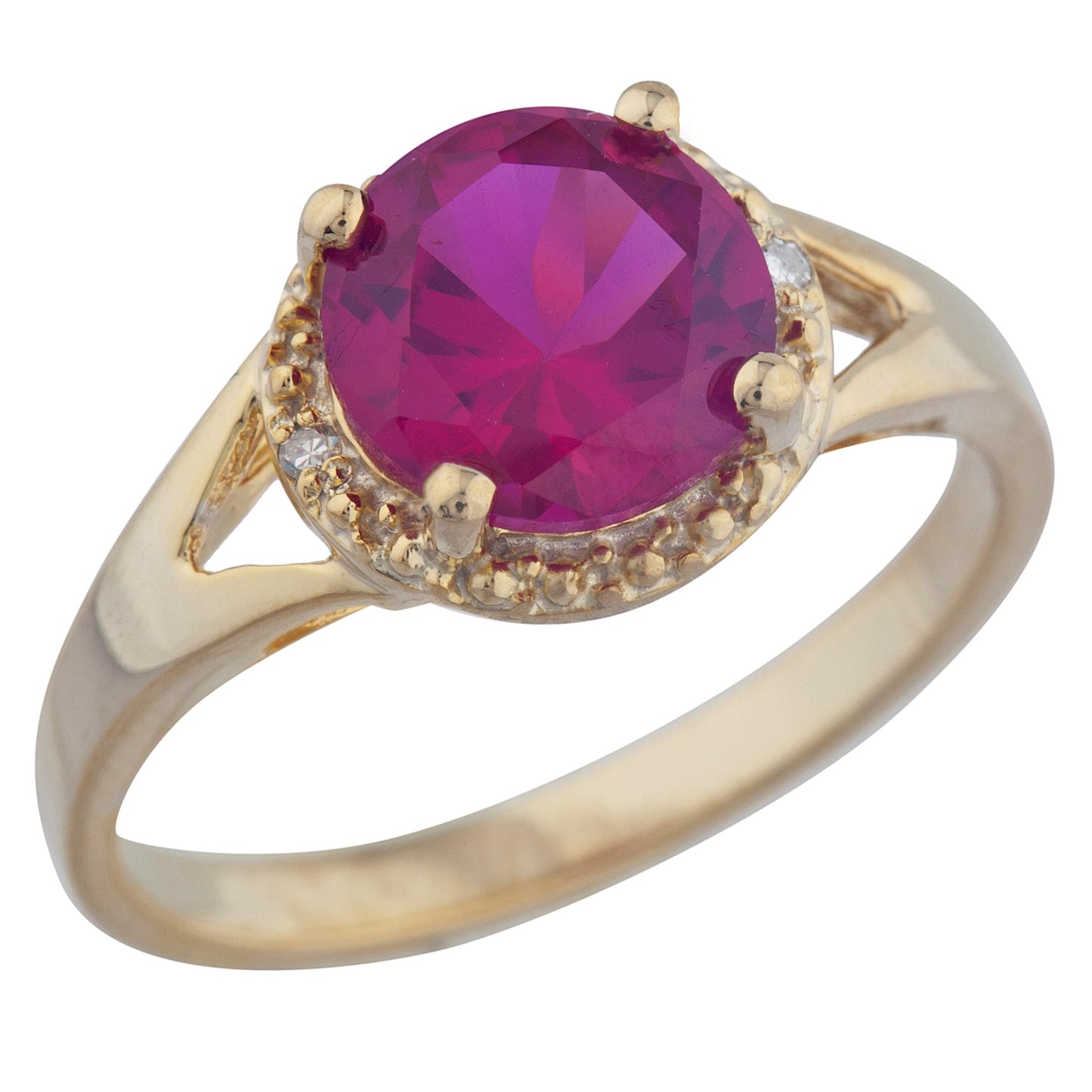 2 Ct Created Ruby & Diamond Halo Design Round Ring 14Kt Yellow Gold Rose Gold Silver