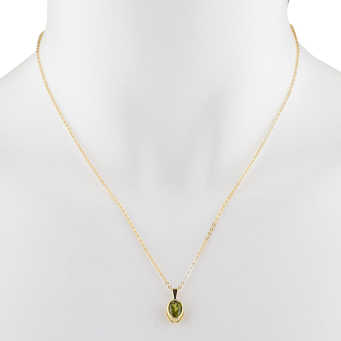 14Kt Gold Peridot Oval Bezel Pendant Necklace