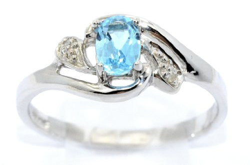 0.50 Ct Blue Topaz & Diamond Oval Ring .925 Sterling Silver Rhodium Finish