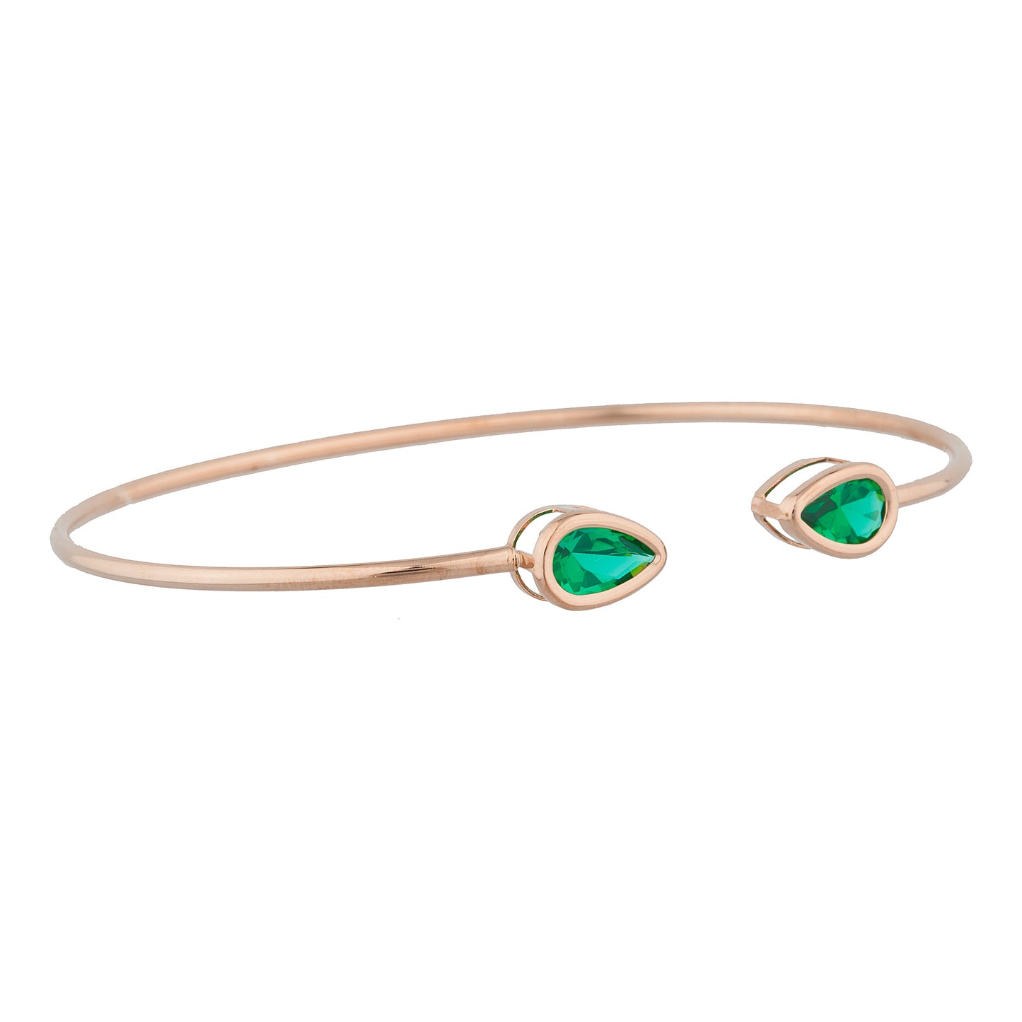 14Kt Gold Emerald Pear Bezel Bangle Bracelet