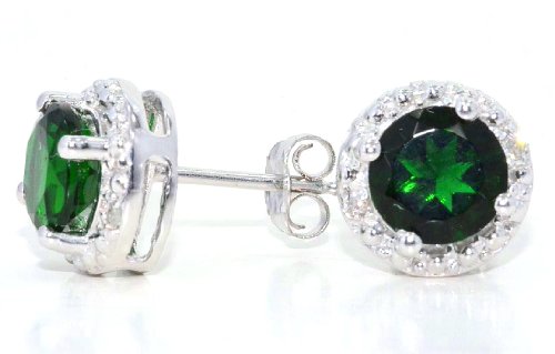 2 Ct Created Emerald Round Diamond Stud Earrings .925 Sterling Silver